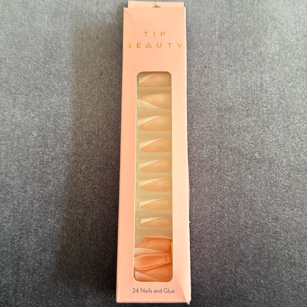 Tip Beauty Press On Nails Size Long Color White Pink Coffin Shape